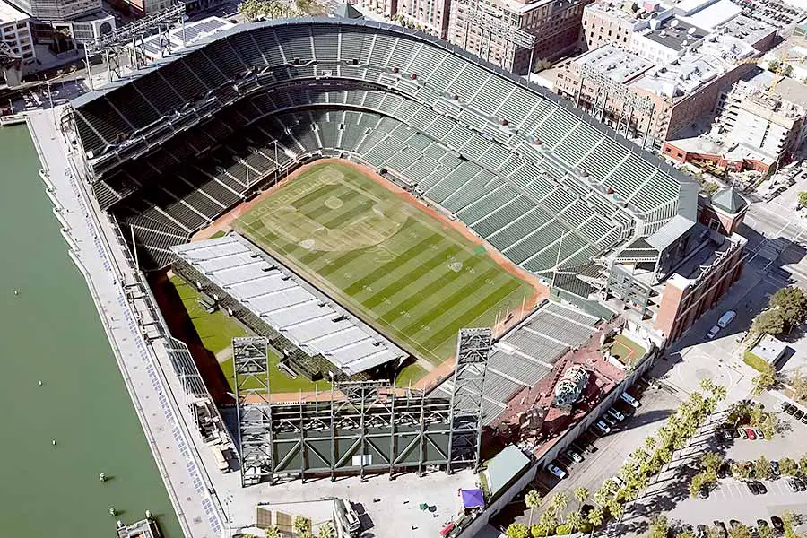 Aerial view of Oracle Park baseball stadium
