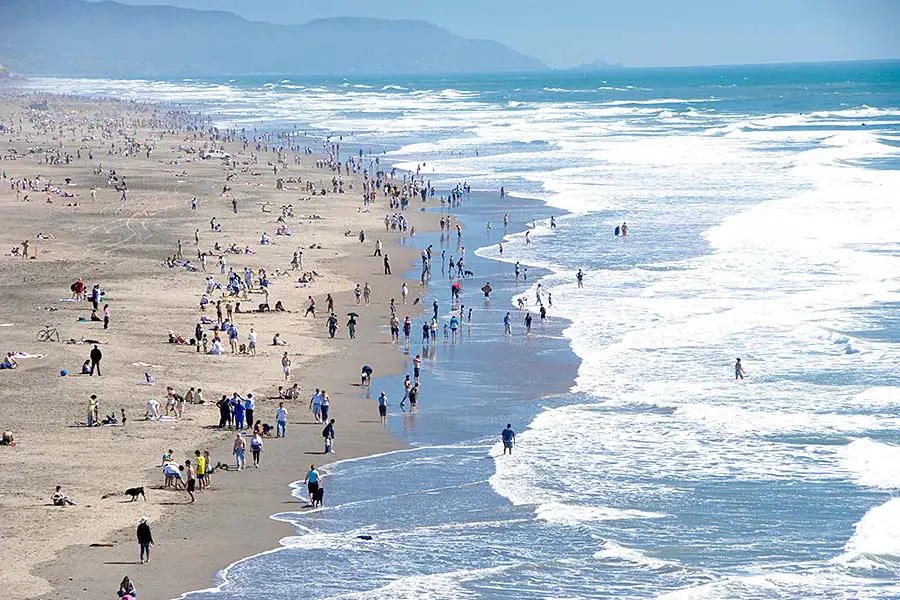 Birdseye view of people crowded at beach