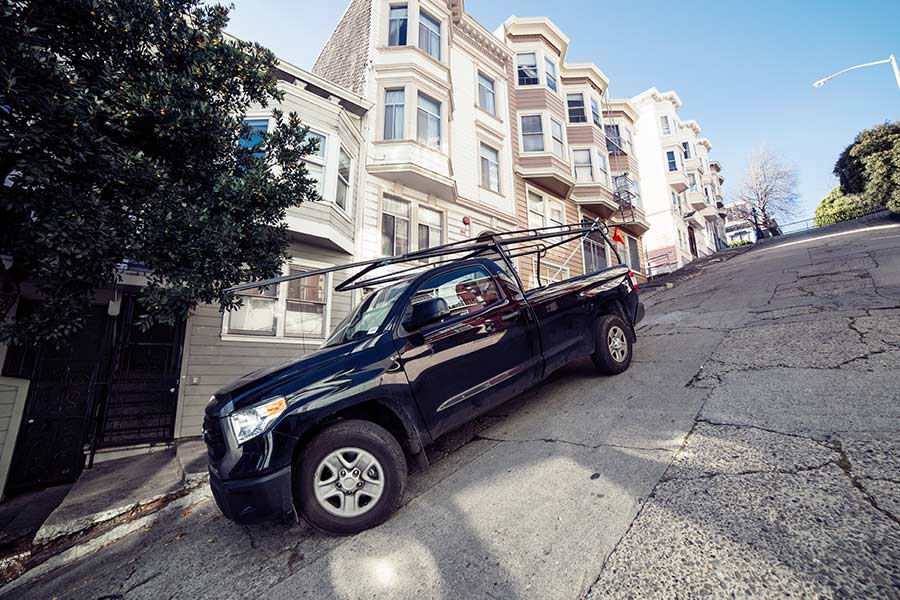 Truck parked on steep San Francisco street