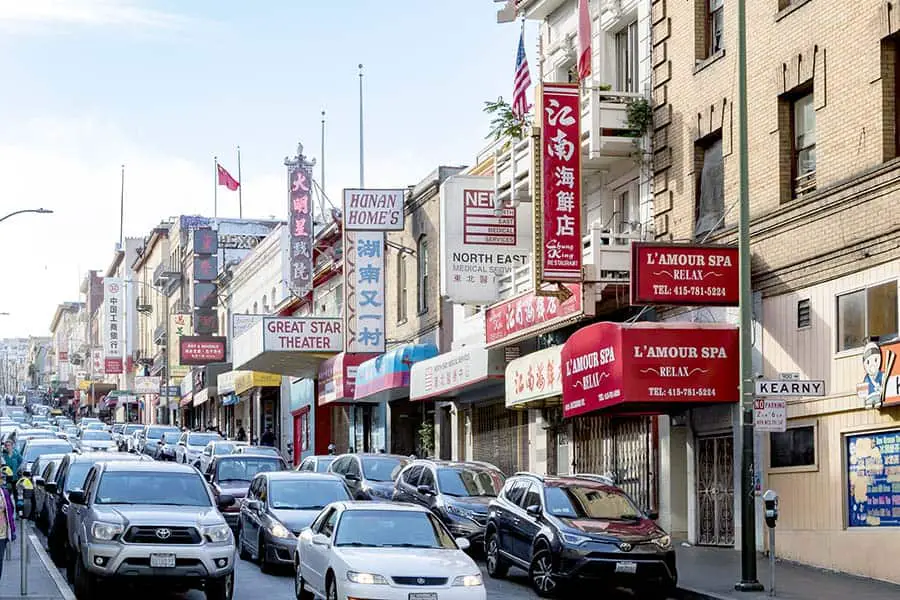 Bumper to bumper traffic on Chinatown street