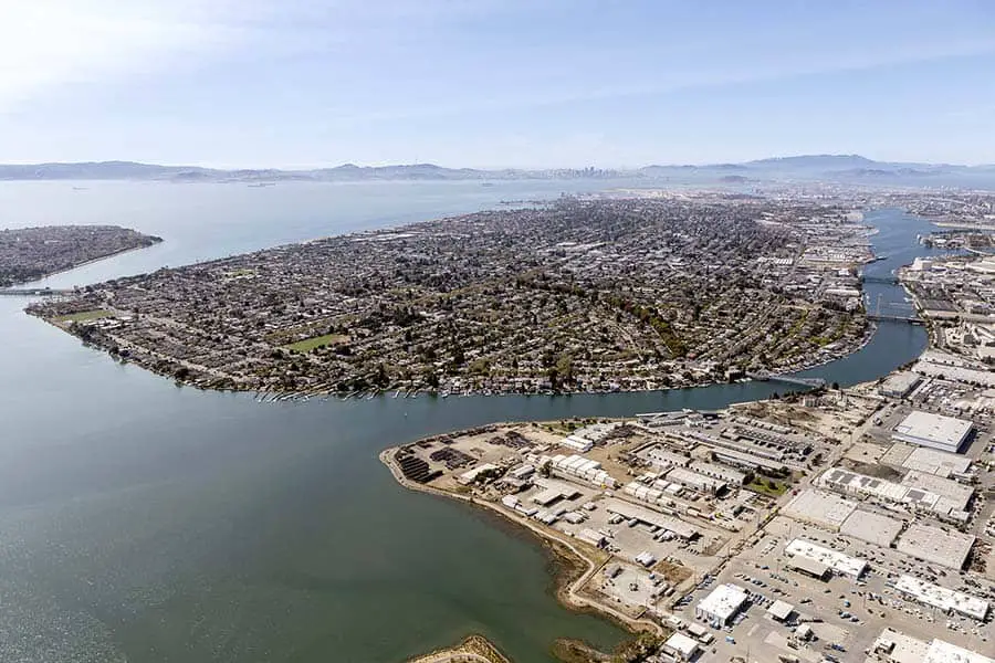 Aerial view of buildings on Alameda Island