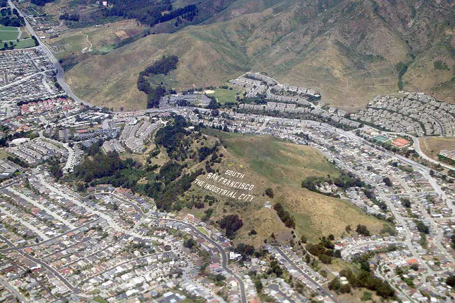 Aerial view of many buildings in California