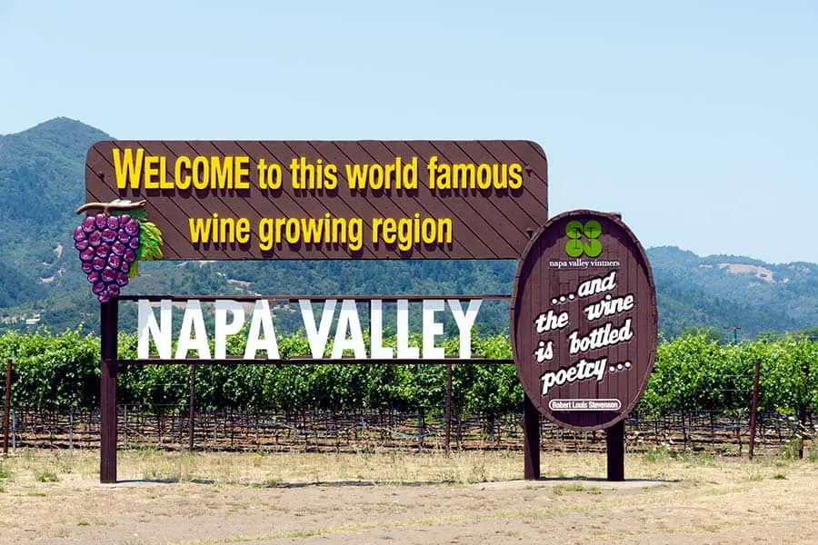 Colorful sign welcoming visitors to Napa Valley