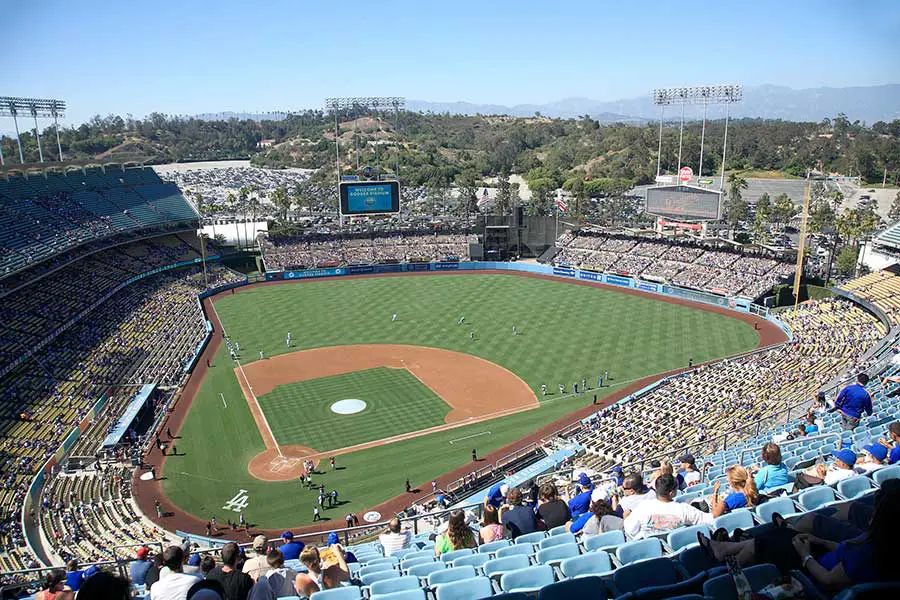 Fans in seats watching baseball game