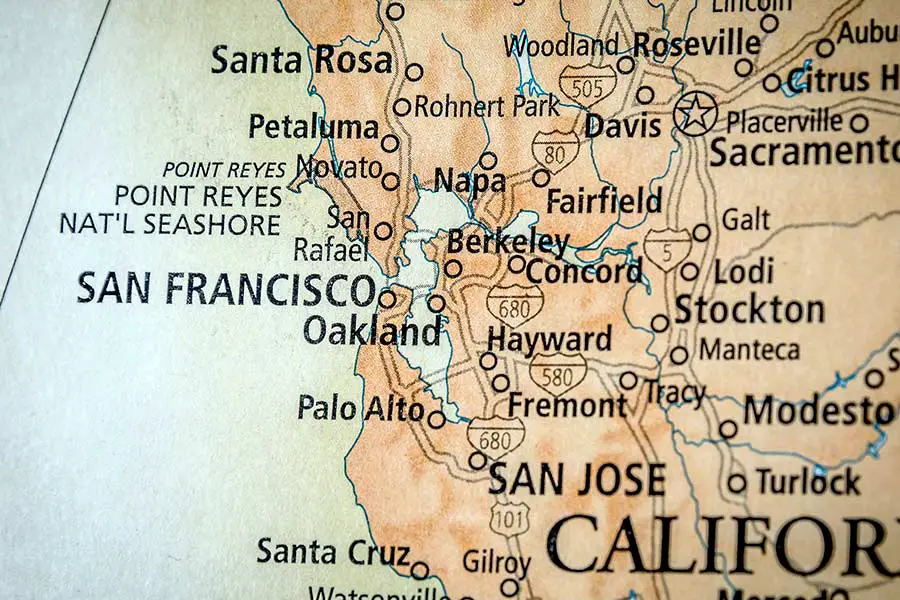 Map with close up of the San Francisco Bay Area
