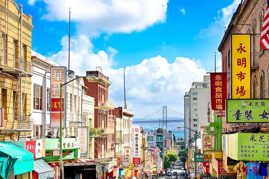 Overlook at San Francisco's Chinatown, bay bridge in background