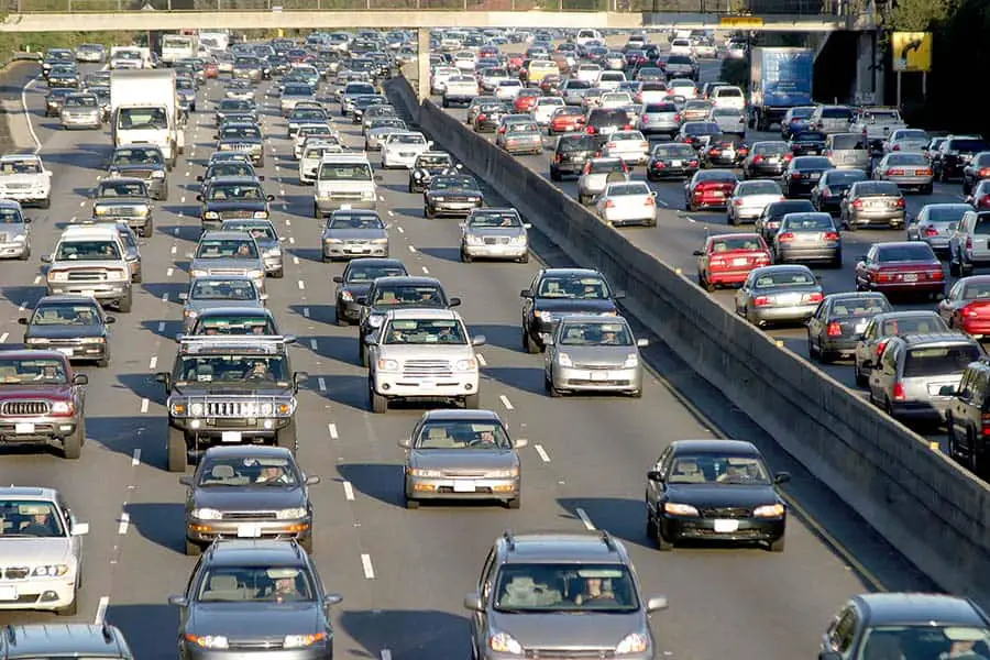 Traffic jam on Los Angeles freeway