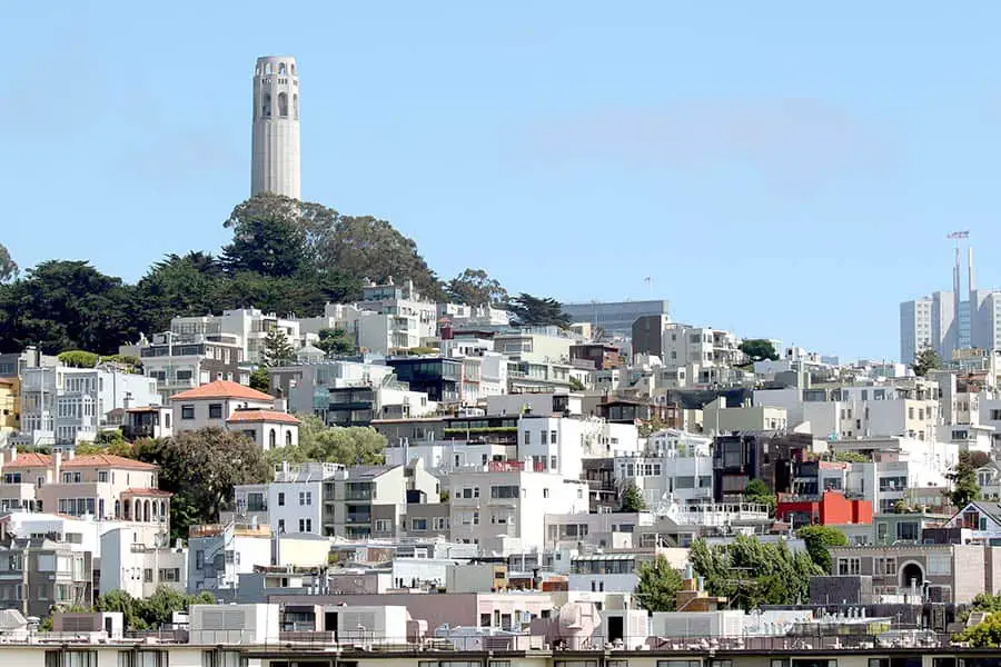 San Francisco buildings and Coit Tower on hill top