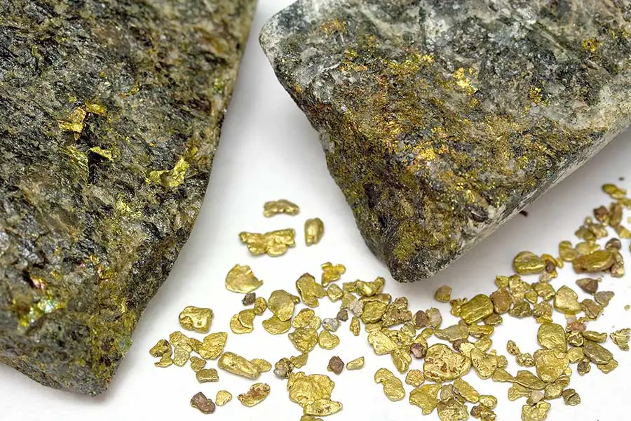 Gold ore and gold nuggets