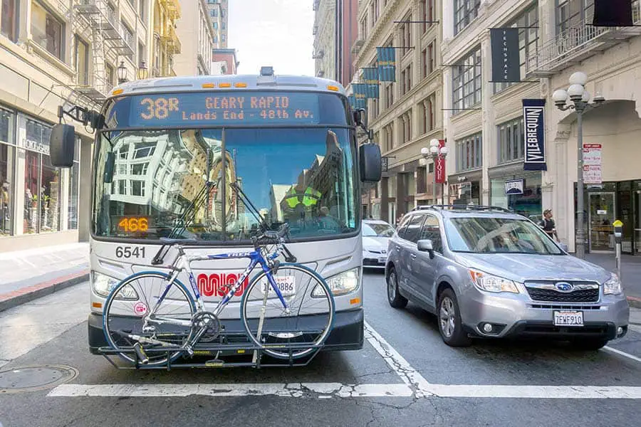 Muni bus with bicycle loaded on front