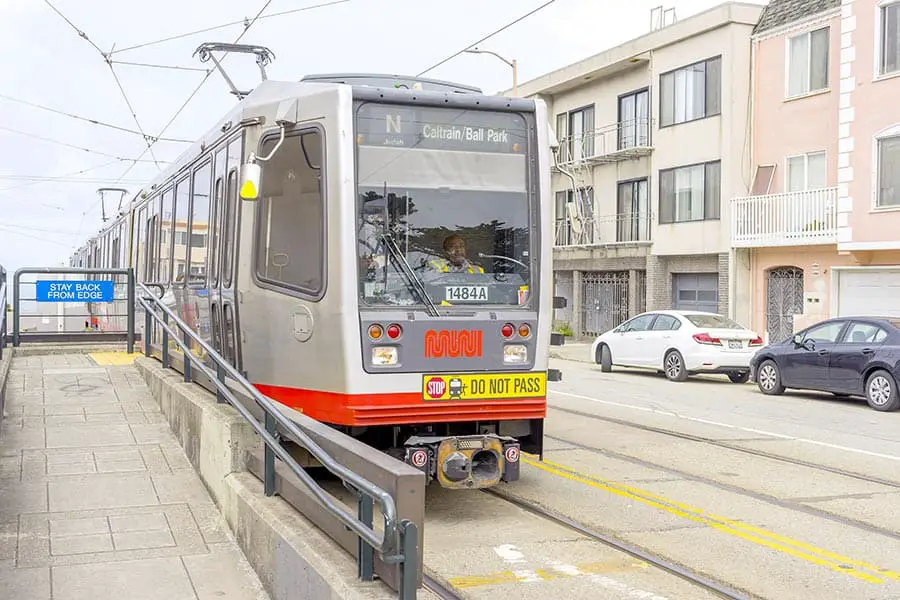 San Francisco Muni train leaving boarding platform