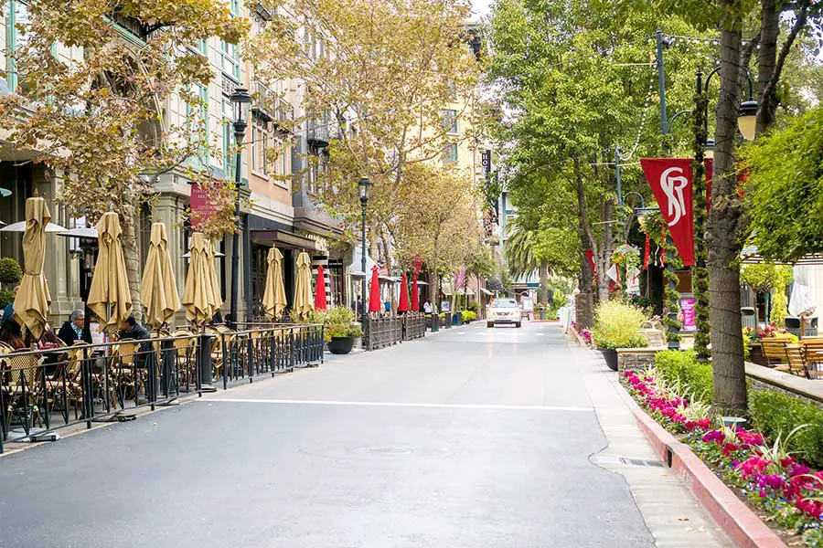 Road down Santana Row a residential and commercial district