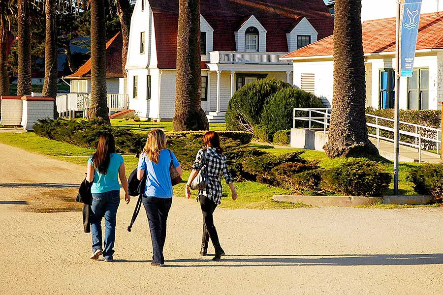 Three women walking the Presidio