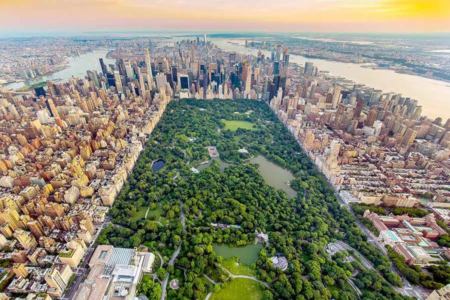 Aerial view of Central Park surrounded by New York City