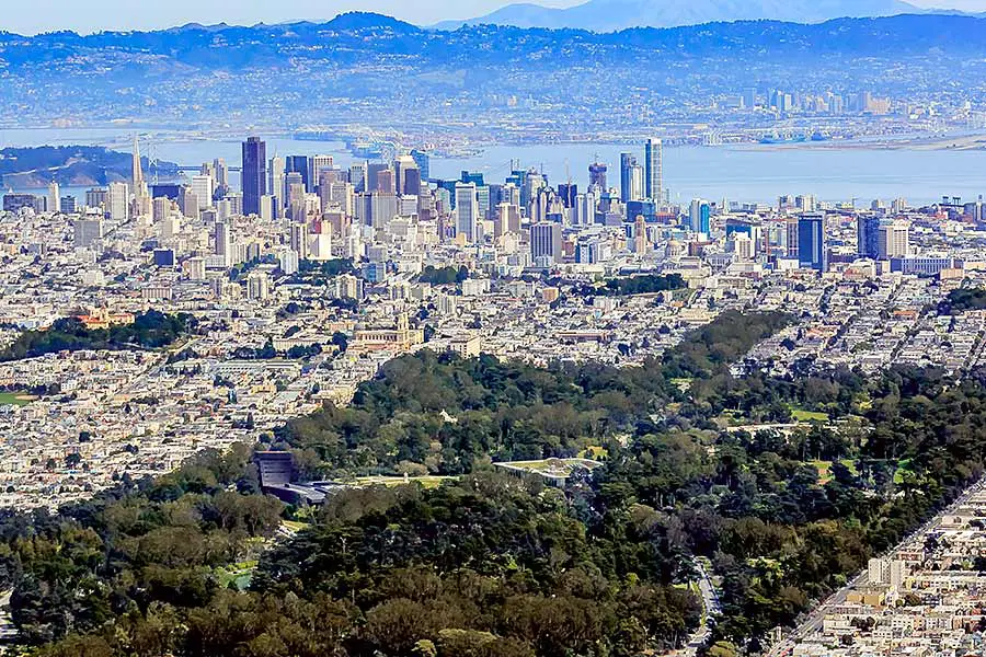 Golden Gate Park surrounded by San Francisco