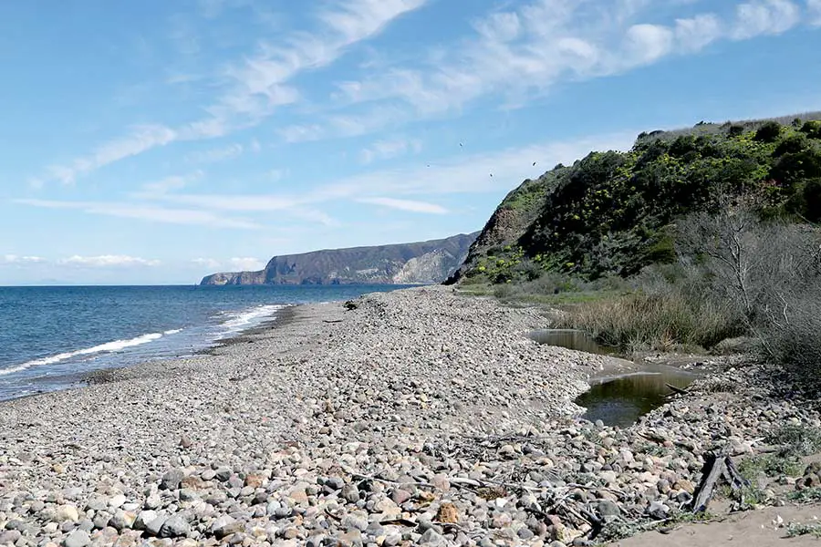 Pebbles cover the Santa Cruz Island shoreline