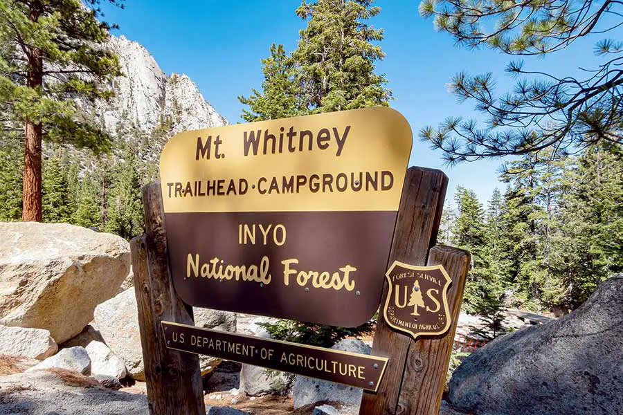 Mount Whitney trailhead and campground, Inyo National Forest sign