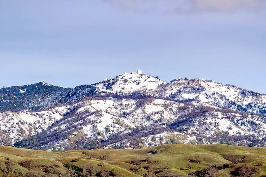 Snowy summit of Mt Hamilton in the Diablo Range