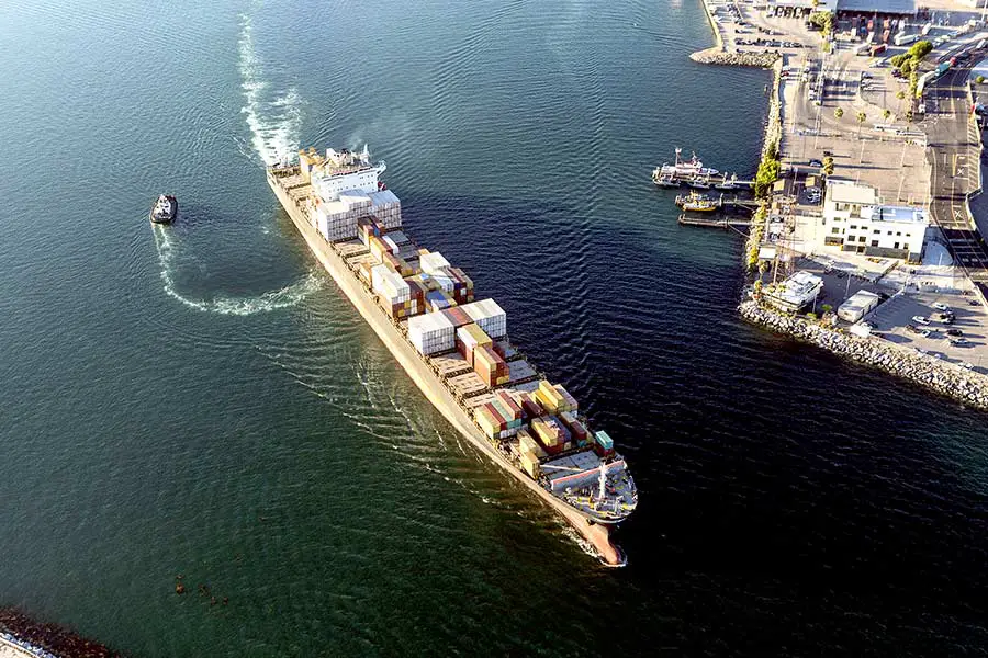 Cargo ship leaving harbor